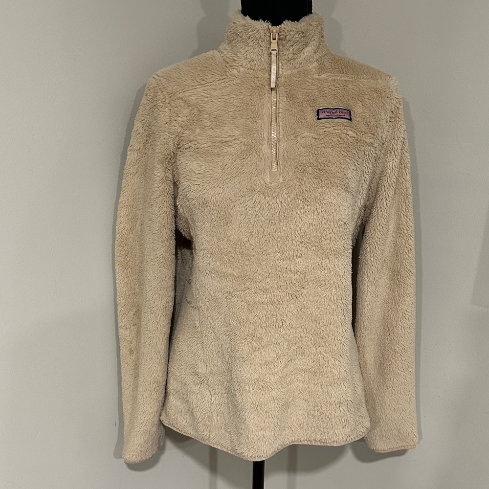 *VINEYARD VINES* Beige Teddy The Sherp Shirt Fleece Half-Zip Jacket Size Medium